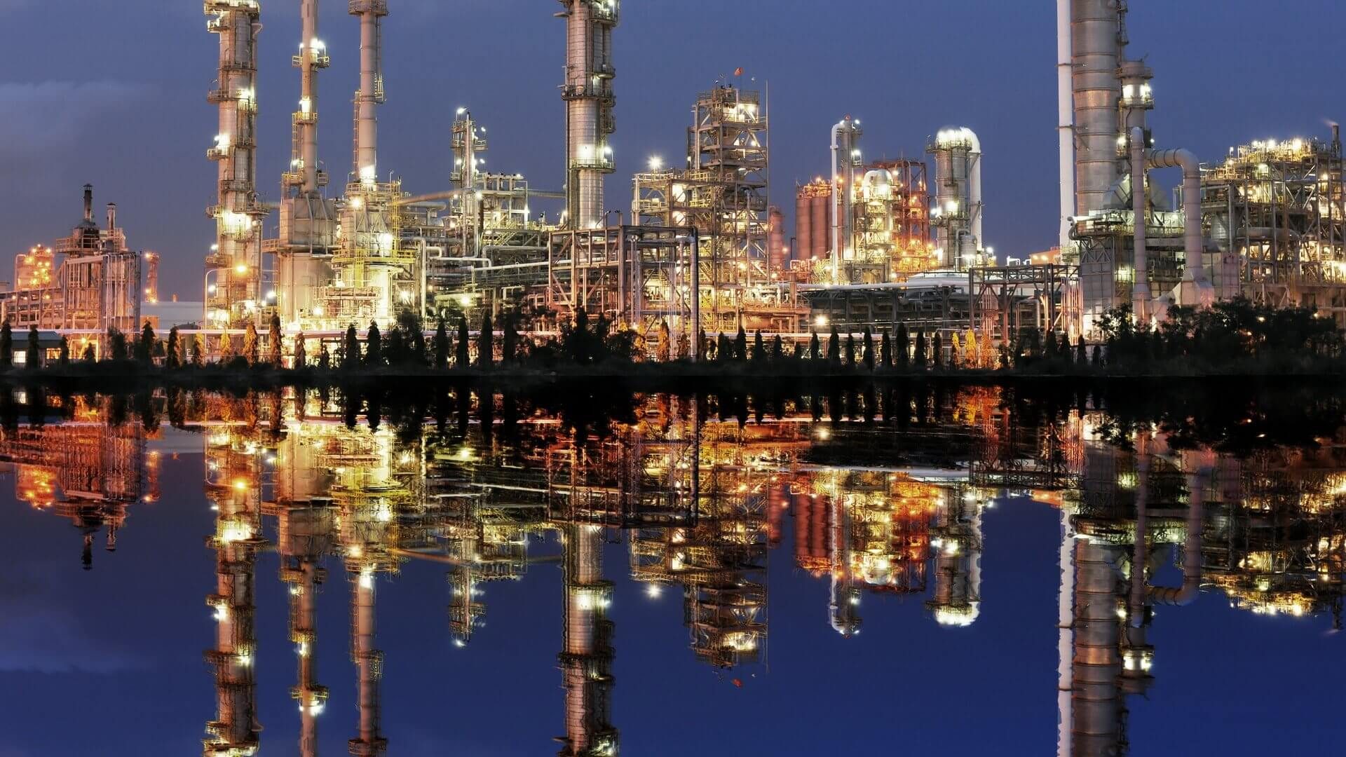 Reflection of petrochemical plant at night